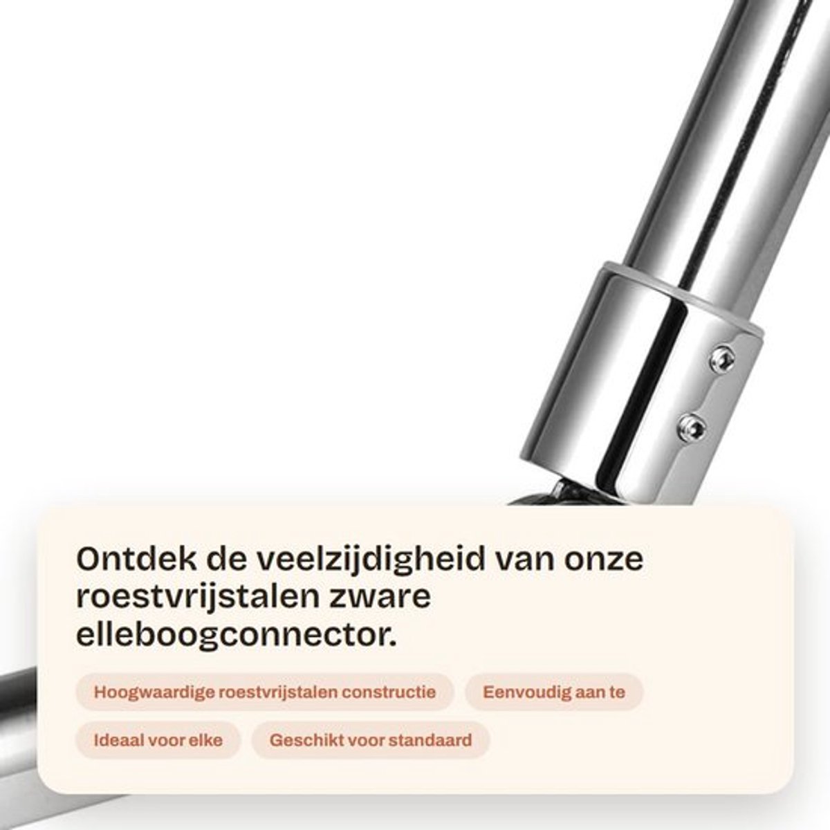 Elleboogconnector Verstelbaar 90/180 Graden - Roestvrij Staal - Gordijnroede Hoekconnector - Diameter 25,5 mm - Geschikt voor 25 mm Gordijnroeden