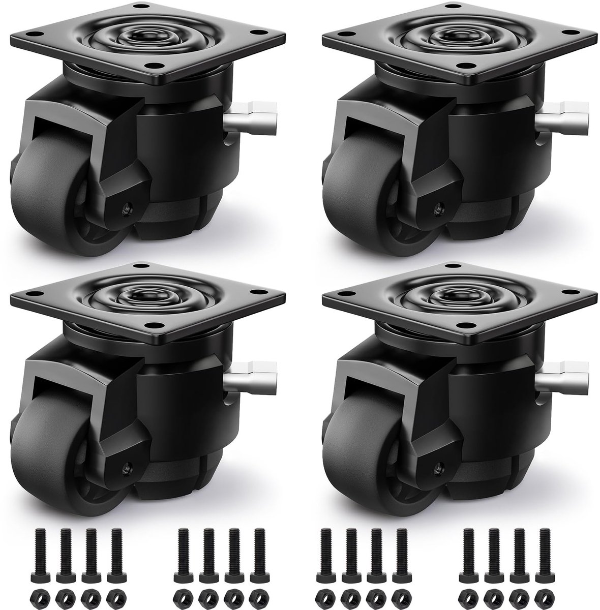 SnelShoppen - Set van 4 Verstelbare Zwenkwielen - Zware Draaibare Plaatwielen - Industriële Intrekbare Zwenkwielen voor Werkbank, Machine, Apparatuur,