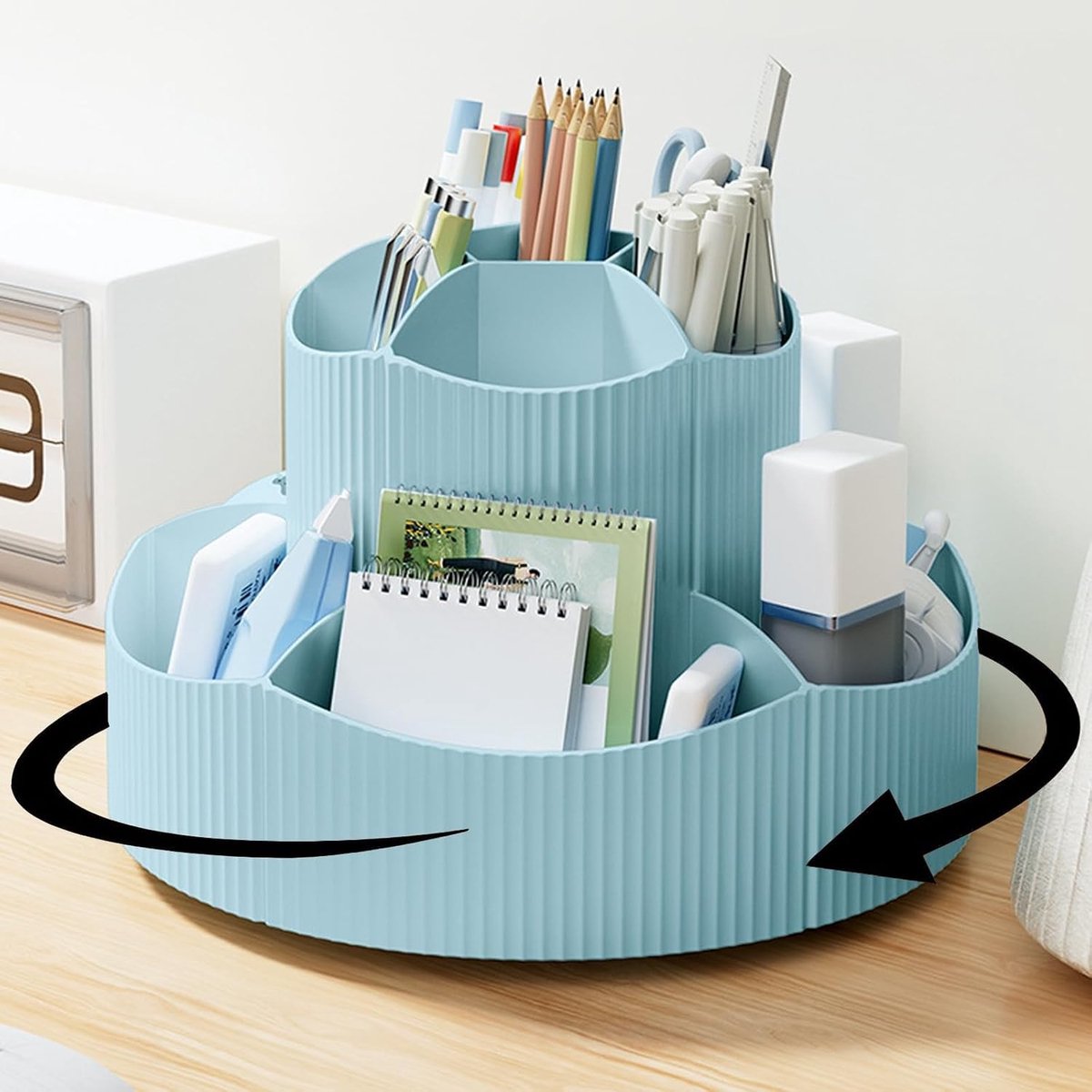 360 Graden Rotatable Desk Organizer met 11 Compartimenten voor Pennen en Kantoorbenodigdheden, Ruimtebesparende Oplossing voor Thuis en Op Kantoor