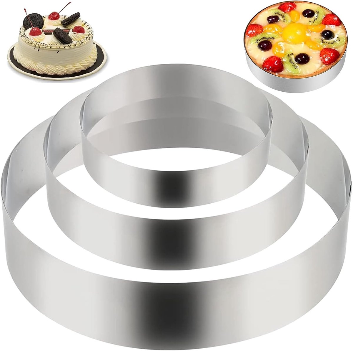 Ronde Bakringen Set van 3 (10/15/20 cm) van RVS - Perfect voor Taarten, Tarts en Amuses