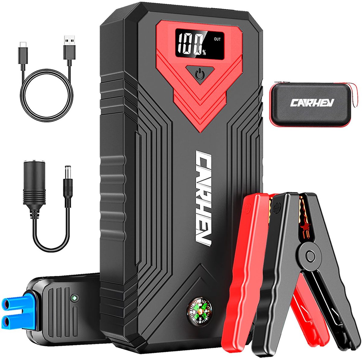 SnelShoppen - Auto Starthulp Powerbank tot 8,0L Benzine/Diesel, 12V Jump Starter met Snelladen USB en LED Zaklamp - Draagbare Auto Accu Booster