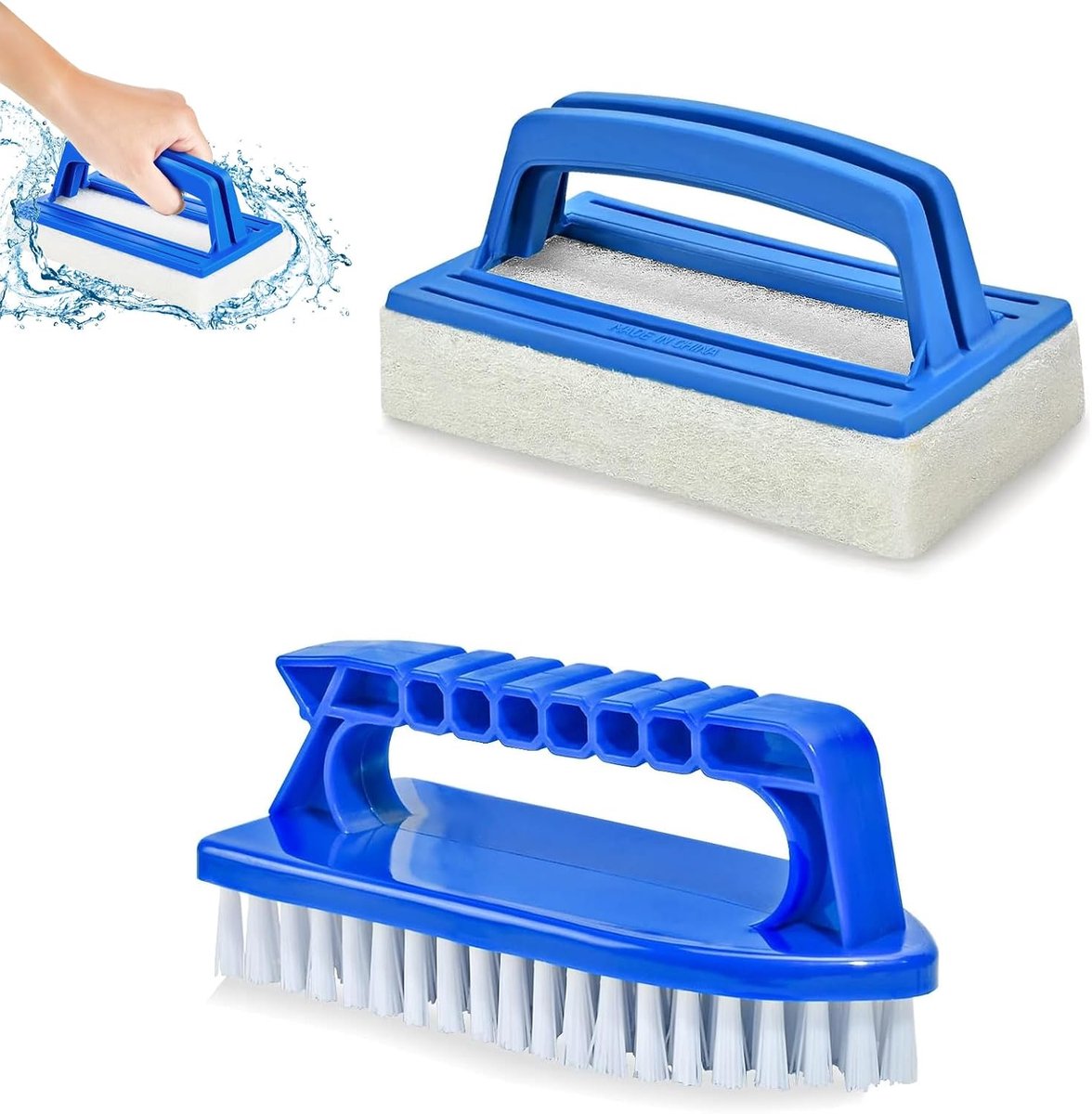 Zwembadborstelset, 2-delige zwembadreinigingsborstel met handvat, schrobborstel geschikt voor het verwijderen van vuil en schuim, perfect voor spa's, zwembaden en badkuipen