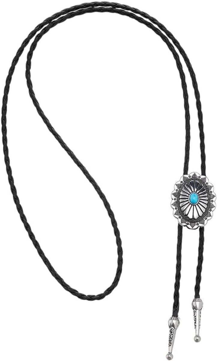 Verstelbare Cowboy Bolo Tie van Leer met Kunstmatige Turquoise Steen - Western Accessoires voor Mannen en Vrouwen, Perfect voor Kostuums en Feestjes