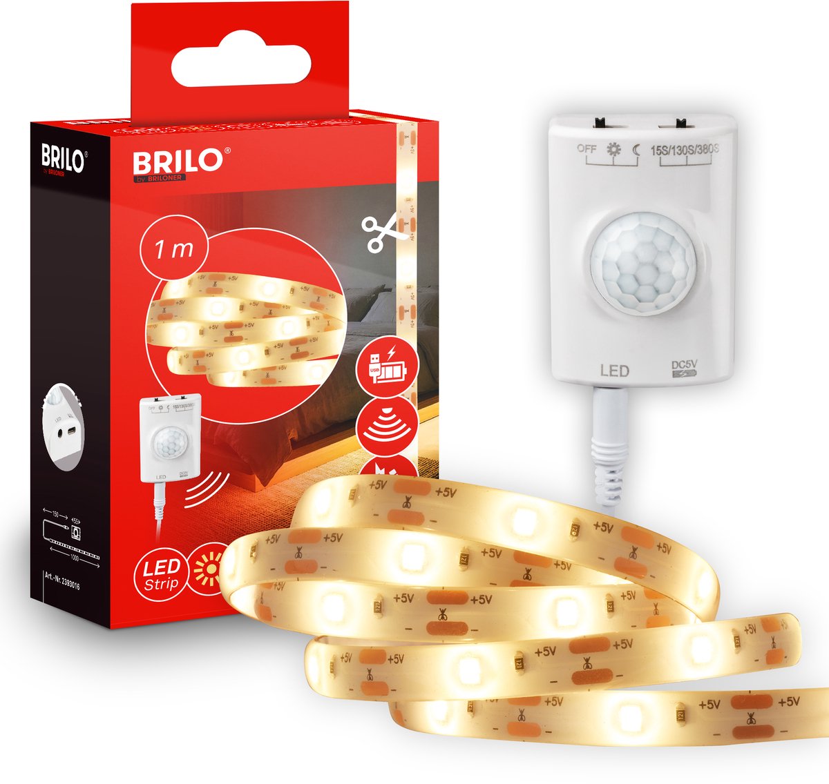 BRILONER - LED Strip oplaadbaar - 1 meter - led-strips met bewegingssensor - ledstrips voor binnen - met batterij - warm wit licht