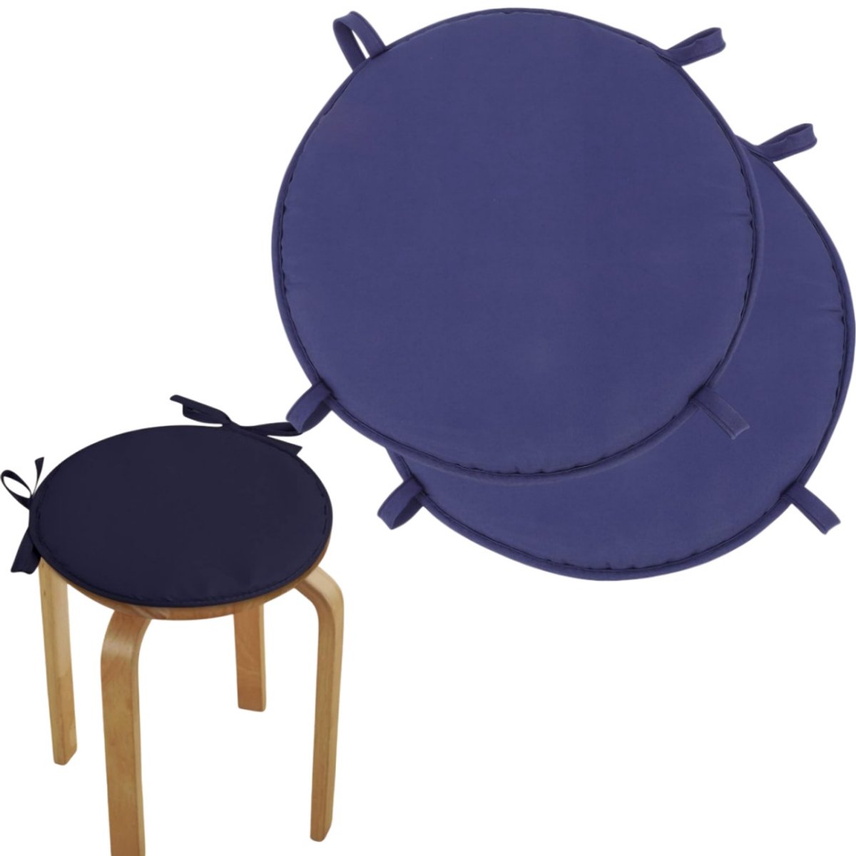 2 stuks - ronde kussens voor terraseetkamerstoelen - vezelvulling met riemen - zitkussens voor buiten - zitkussens voor terras - 38cm - terrasbuitenzitplaatsen voor comfortabel zitten en gebruik - blauw