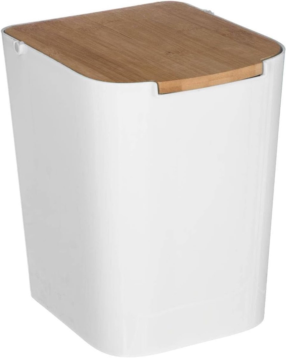 SnelShoppen - Vijf Liter Witte Polypropyleen Vuilnisbak - Afvalbak voor Badkamer en Keuken - Compacte Afvalmand 18,3x22,4x24,4 cm - Duurzaam en Makkel