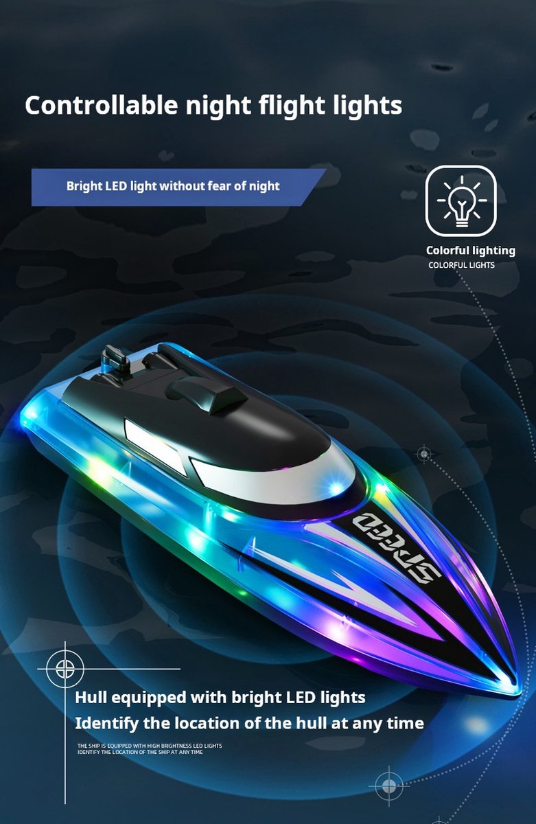 Blauw RC-boot voor kinderen, op afstand bestuurbare boot voor zwembad en meer, met ledverlichting | 2,4 GHz-besturing, verbeterd waterdicht waterspeelgoed, eenvoudig te besturen, zomergeschenk voor jongens en beginners – foto 5