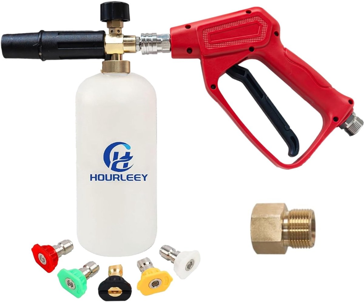 SnelShoppen - Hogedrukreiniger Pistool met Sneeuwlans en Schuimkanon, Foam Blaster Jet Wash Gun met 1/4 inch Snelkoppeling en Diverse Mondstukken voor