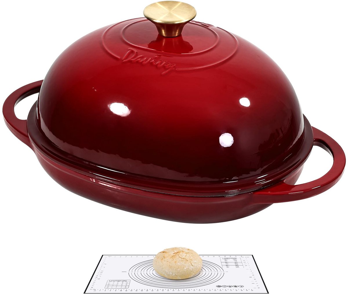 SnelShoppen - Geëmailleerde Gietijzeren Nederlandse Oven 5.5L voor Zuurdesembrood, 6QT Hollandse Ovenpot met Koepelvormig Deksel, Robijnrood met Silic