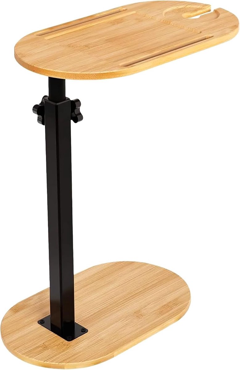 Verstelbare armleuning met draaibare snackhouder en tabletstandaard voor bank en bed, ideaal voor compact gebruik in badkamer en tijdens picknick