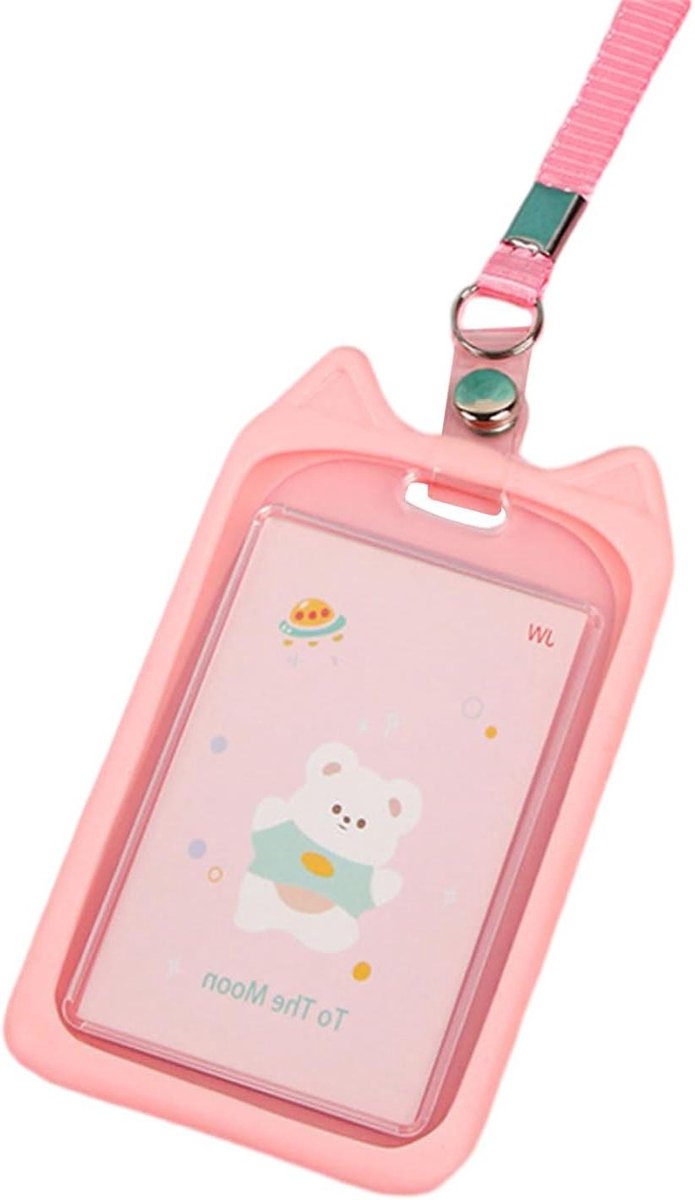 Kaarthouder Siliconen - ID Houder - Dagelijks Gebruik - Schattig Kattenoor Design - 16.8 x 8.8 x 2 cm - Roze