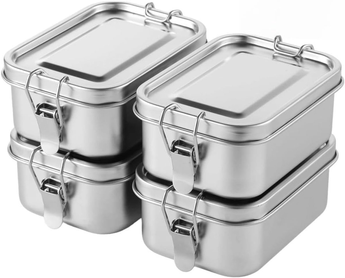 Set van 4 RVS Lunchdozen - 550ml - Stapelbaar, Afsluitbare, Herbruikbare en Vaatwasmachinebestendige Lunchdozen
