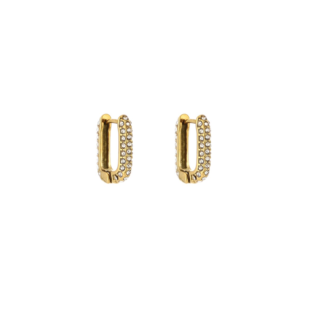 Stainless Steel Rectangular Oval Pavé Zirconia Hoops – Luxe Rechthoekige Pavé Zirkonia Oorringen – RVS - Goud
