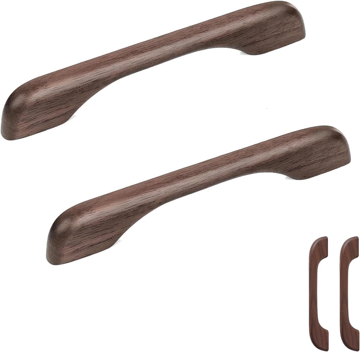 Houten Kastgrepen Set van 2 - Eenvoudige en Moderne Handgrepen voor Keuken, Kasten en Lades in Zwart Walnoot, 128mm