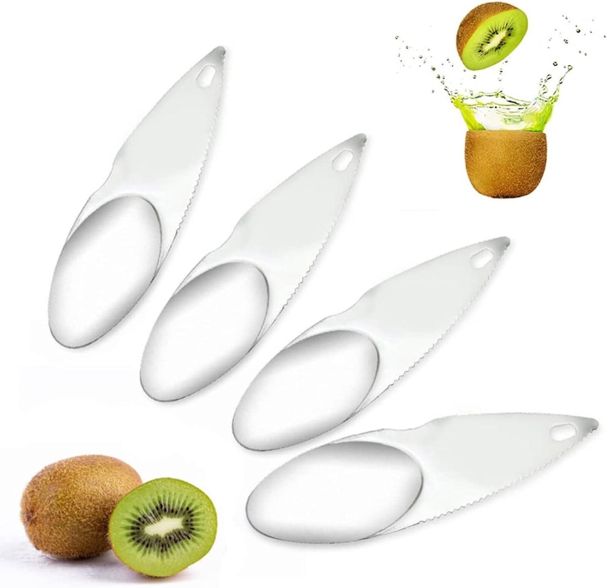 4-delige Fruit Snijset met RVS Schillers en Lepels voor Kiwi, Dragon Fruit en Citrusvruchten
