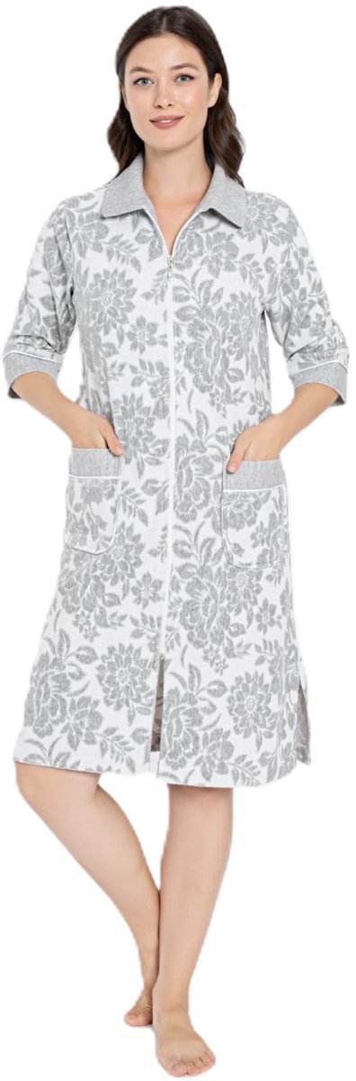 Dames Rits Badjas /Ochtendjas Ronza / Grijs / maat XXXXL