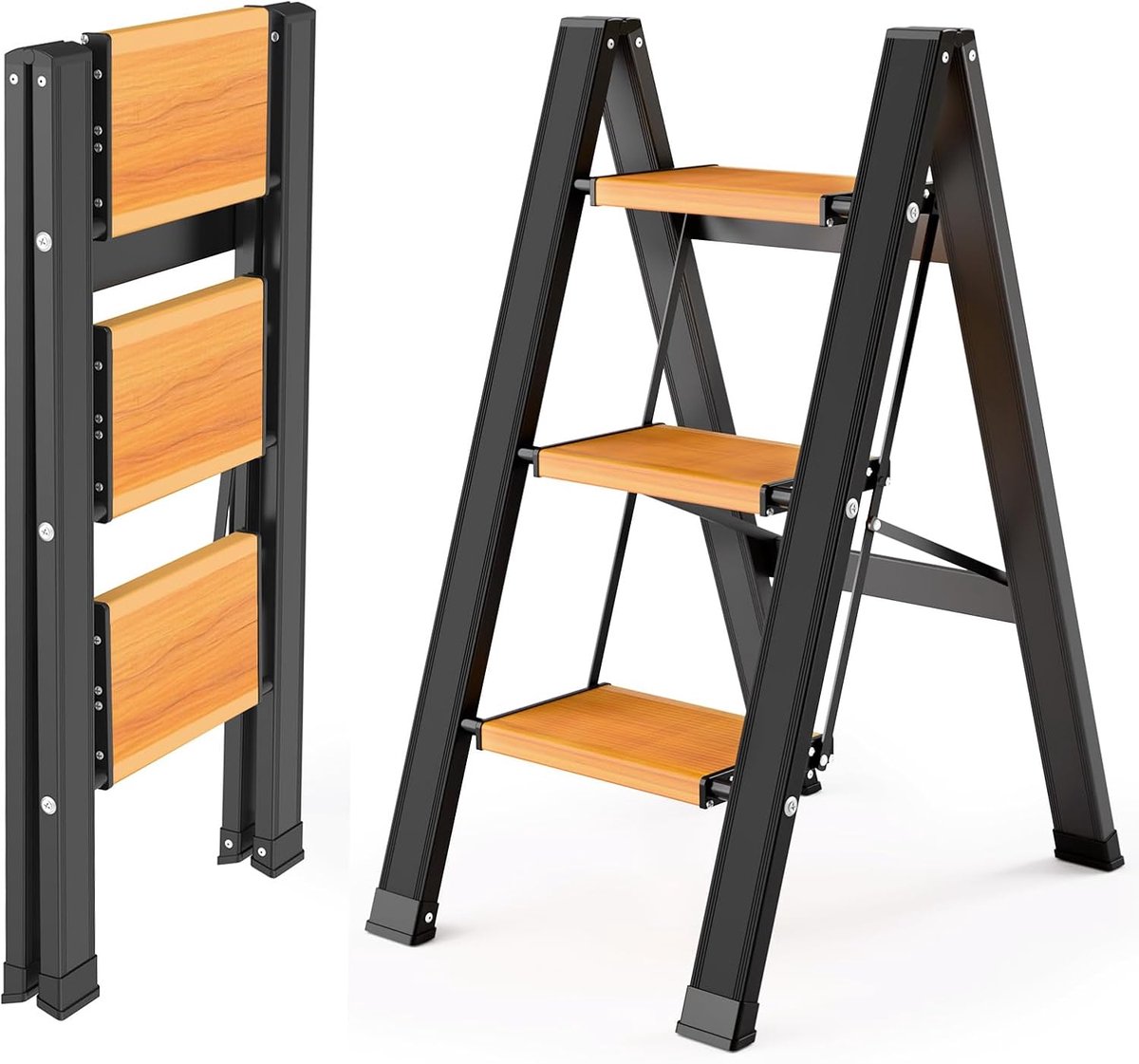 SnelShoppen - KULACO Trapladder 3 Treden Inklapbaar Aluminium Antislip Huishoudladder Lichtgewicht Vouwladder Draagbaar tot 150 kg Multifunctionele La