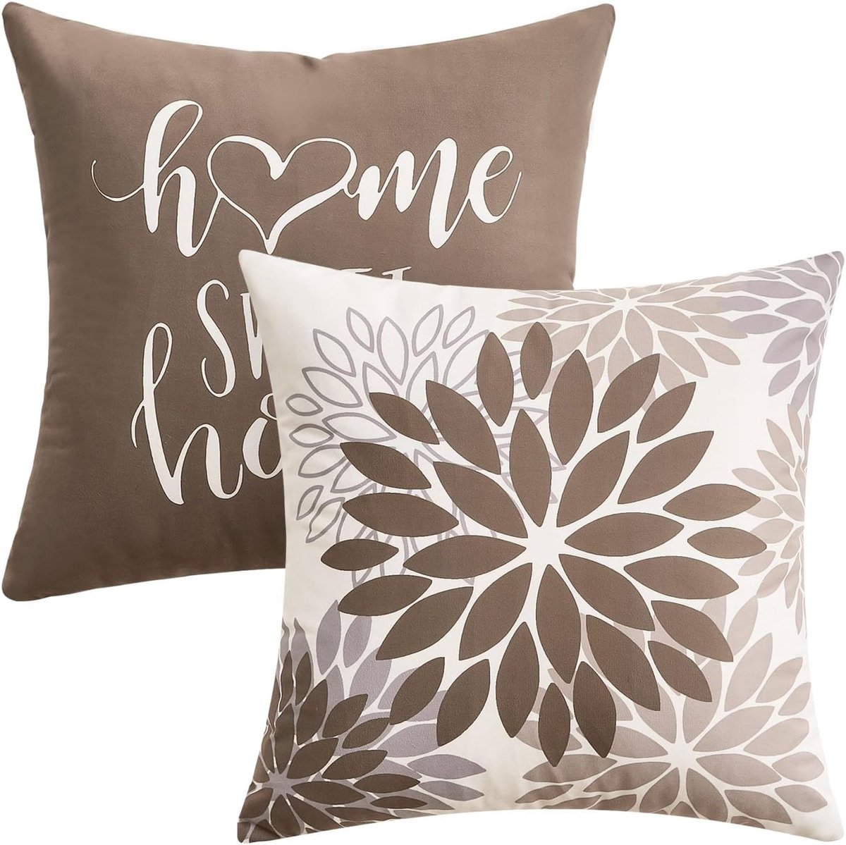 SnelShoppen - Set van 2 Dahlien Kussenhoezen 40 x 40 cm, Bruin Fluweel, Zachte Decoratieve Kussenhoezen voor Slaapkamer en Woonkamer, Dubbelzijdig Bed