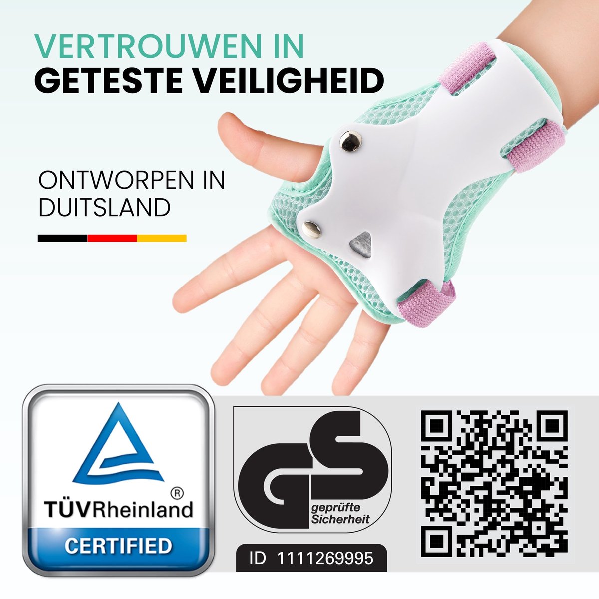 SnelShoppen - 99FLIPS Kinderkniebeschermers met GS [set van 6] GRIND - S/M Pink Mint - Kinderinlinerbeschermers - Knie- en Elleboogbeschermers voor Ki