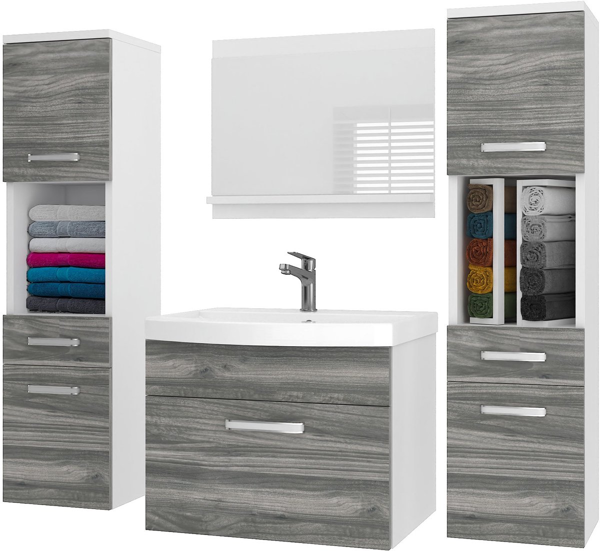 BELINI Badkamermeubel Set PRI M6 - Badmeubelset 120 cm Glamour Hout Mat met Wastafel en Spiegel - Wandmontage