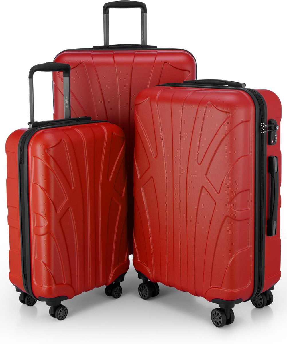 SnelShoppen - Kofferset 3-delig ABS Harde Schaal Handbagage 55/66/76 cm Rood - Lichtgewicht, Uitbreidbaar met TSA Slot en 4 Dubbele Wielen