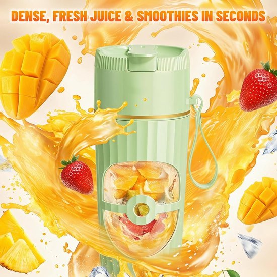 Draagbare blender - Smoothie maker - Verse dranken maken - 10 roestvrijstalen messen - 400 ml - Groen — afbeelding 4