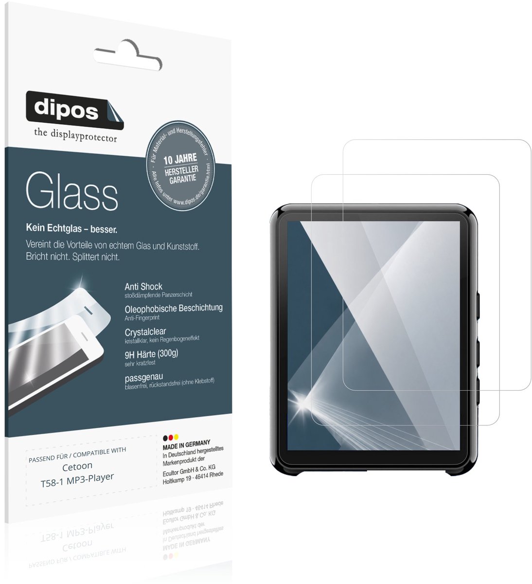dipos – 2x Pantserfolie geschikt voor Cetoon T58-1 MP3-Player | 9H Screenprotector