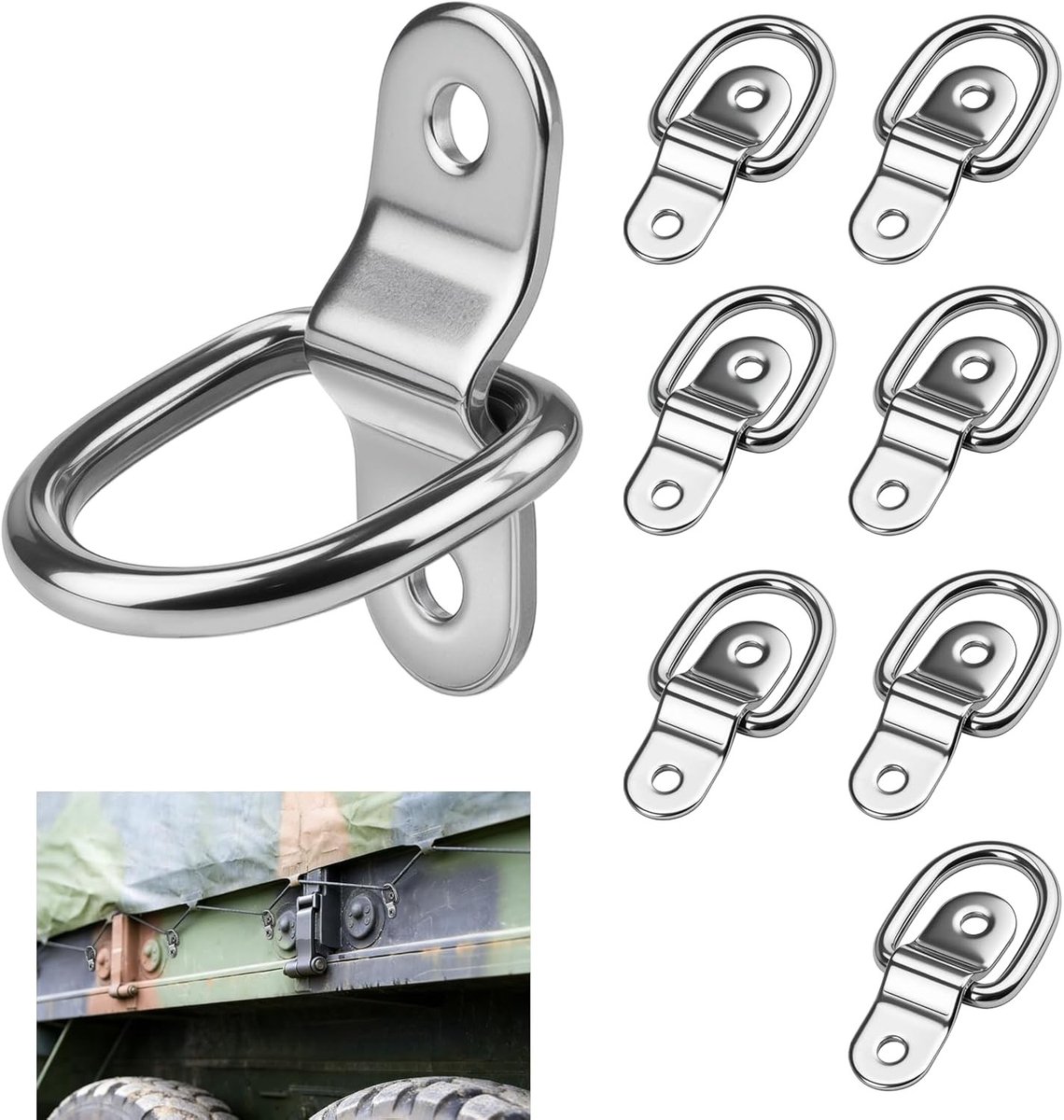 8-delige D-ring lashing ogen van roestvrij staal voor bevestiging aan vrachtwagen, aanhanger, camper en boot accessoires