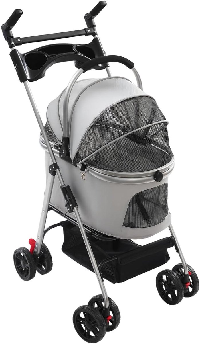 Huisdierenbuggy - Hondenwagen - Comfortabel Vervoer - Opvouwbaar Ontwerp - 50 x 60 cm - Grijs