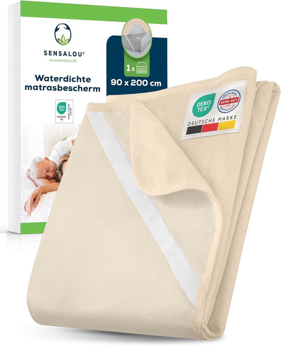 SnelShoppen - Waterdichte Matrasbeschermer 90 x 200 cm Beige - Badstof Matrasbescherming, Zacht en Stil, Met Hoekspanners, Incontinentie, Oplegger voo