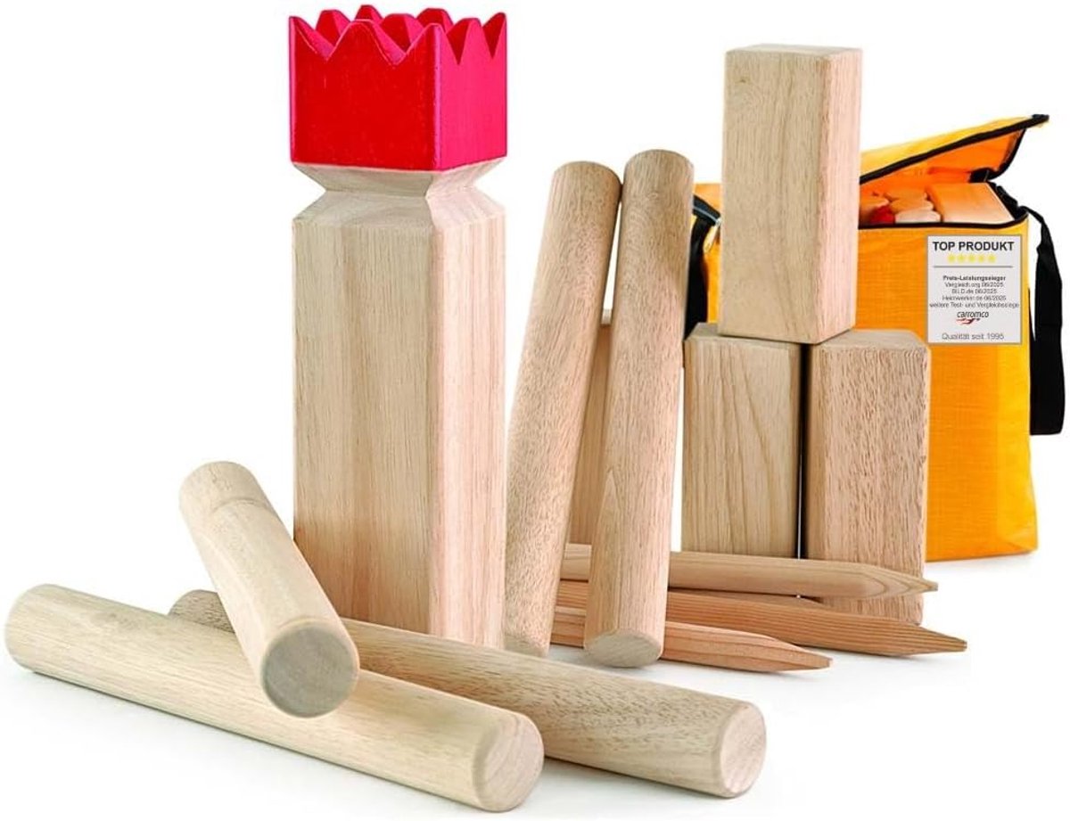 SnelShoppen - Kubb Zweeds schaken Set van weerbestendig rubberboomhout voor 2-12 spelers, Houten werpspel met draagtas voor tuin, strand, feest en cam