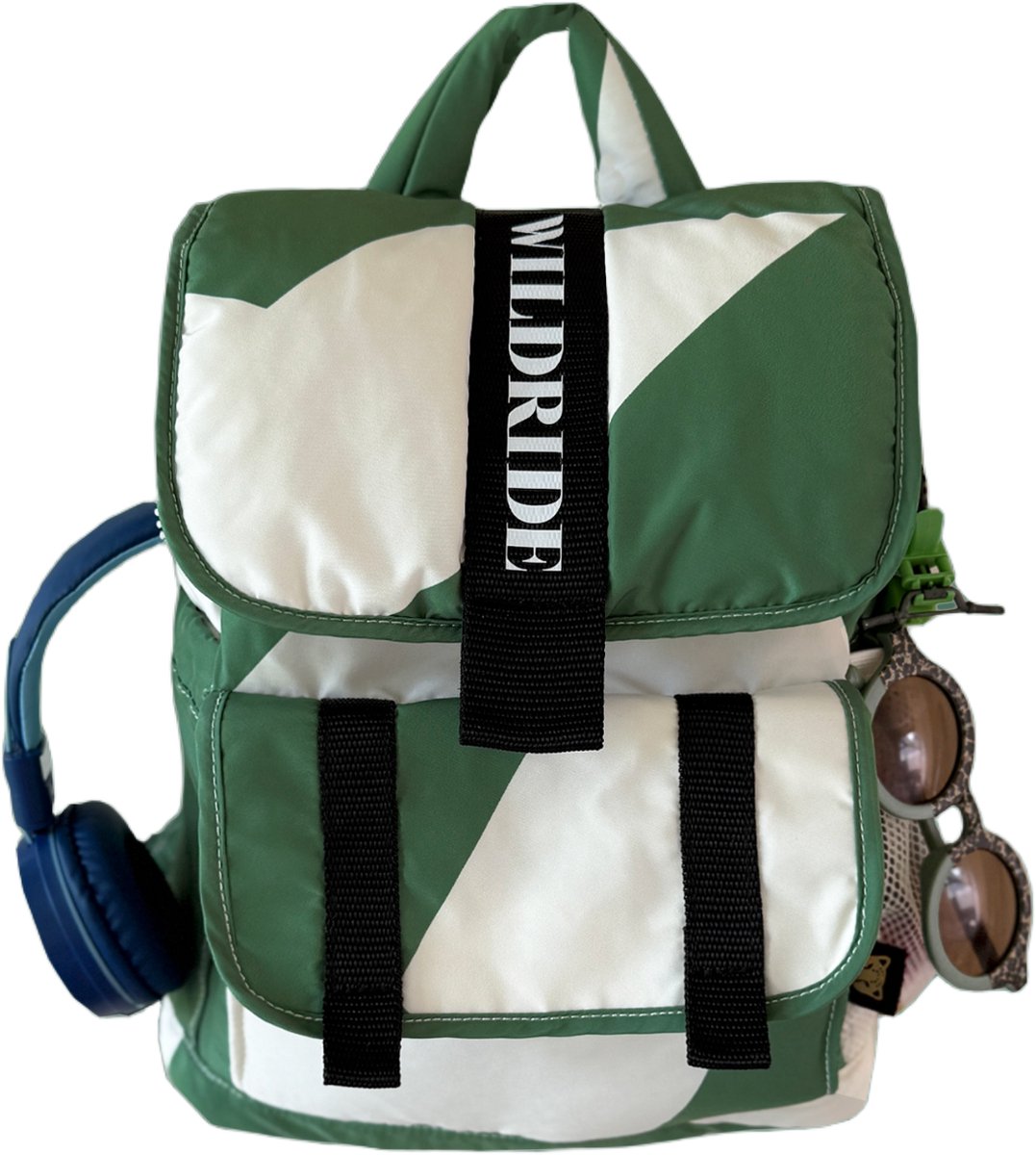 Wildride® Kinder Rugzak - Rugtas van Gerecycled Materiaal - Tas voor Jongens en Meisjes - Kinderrugzak - Schooltas voor Jongen & Meisje - Boekentas - Sporttas - Gymtas - Groen Wit Patroon