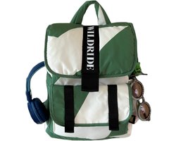 Wildride® Kinder Rugzak - Rugtas van Gerecycled Materiaal - Tas voor Jongens en Meisjes - Kinderrugzak - Schooltas voor Jongen & Meisje - Boekentas - Sporttas - Gymtas - Groen Wit Patroon