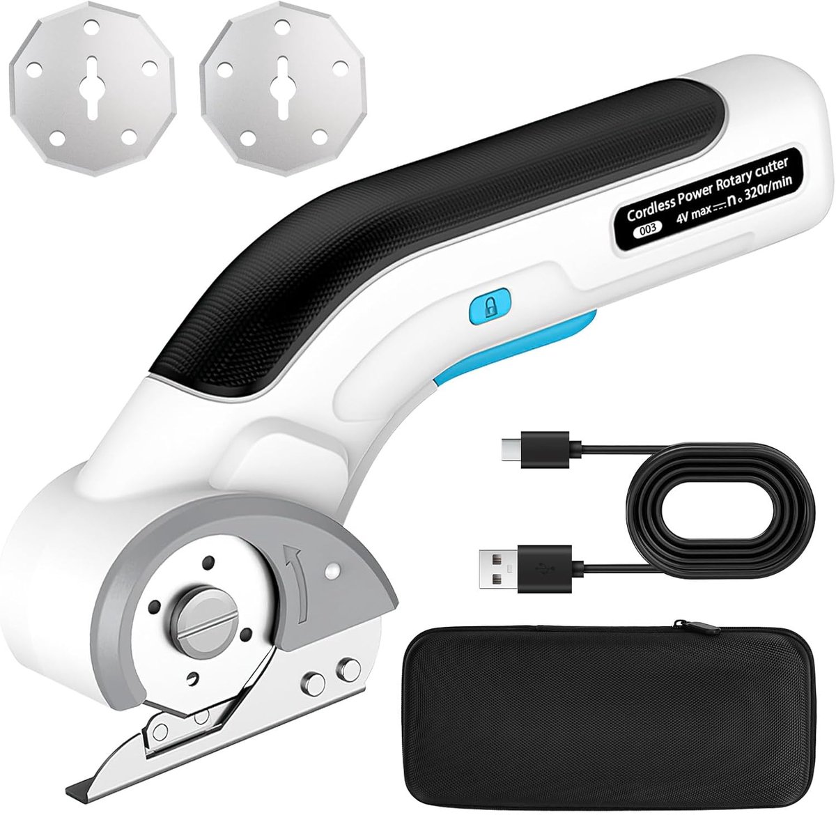 SnelShoppen - Elektrische Kartonsnijder, Draadloze Rolsnijder, Multifunctioneel, Snijdt Tot 9 mm Dik, 320 rpm, Inclusief Reservemes Voor Karton, Tapij