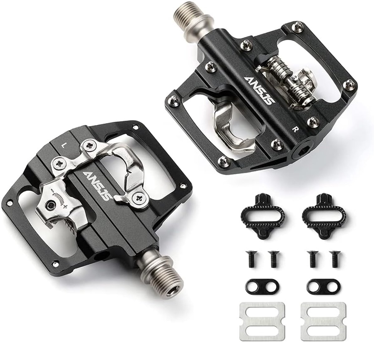 MTB pedalen plat aluminium - dubbele functie met schoenplaatjes - verzegeld en klikloos - perfect voor mountainbikes - SnelShoppen