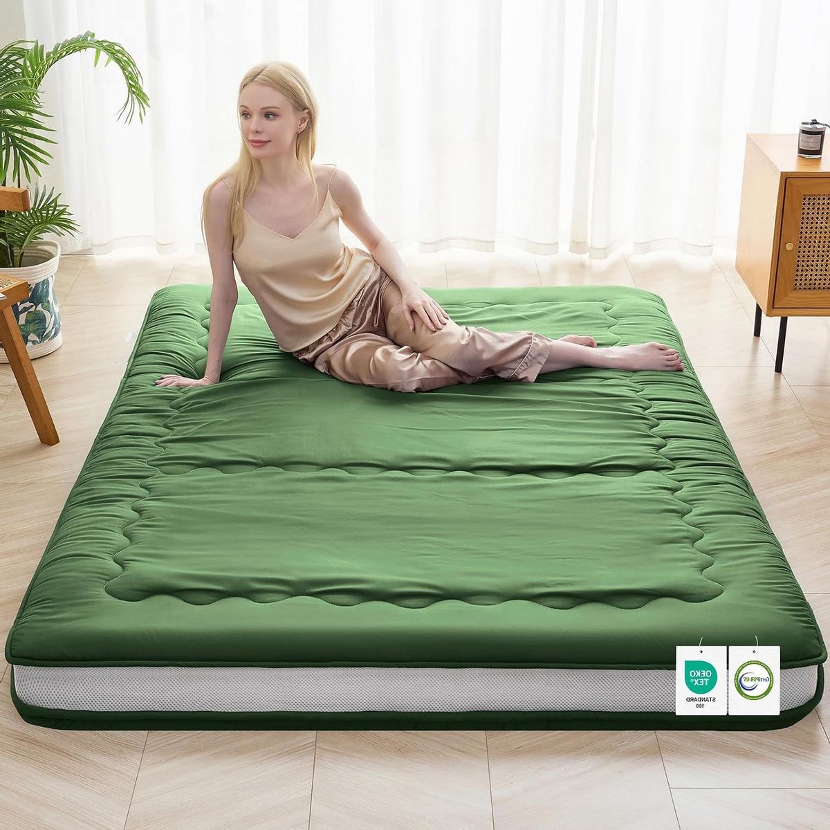 Japanse Vloermatras - Futon Slaapmat - Comfortabel Slapen - 5-laags Structuur - 54 x 80 Inch - Groen