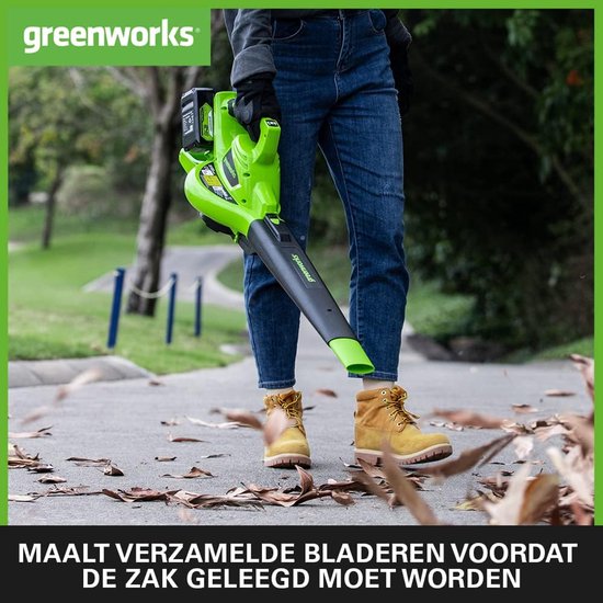 Accu Bladblazer en Bladzuiger - 322 km/u - 6 Snelheden - 45L Opvangzak - 2× 24V 4Ah Accu’s — afbeelding 5