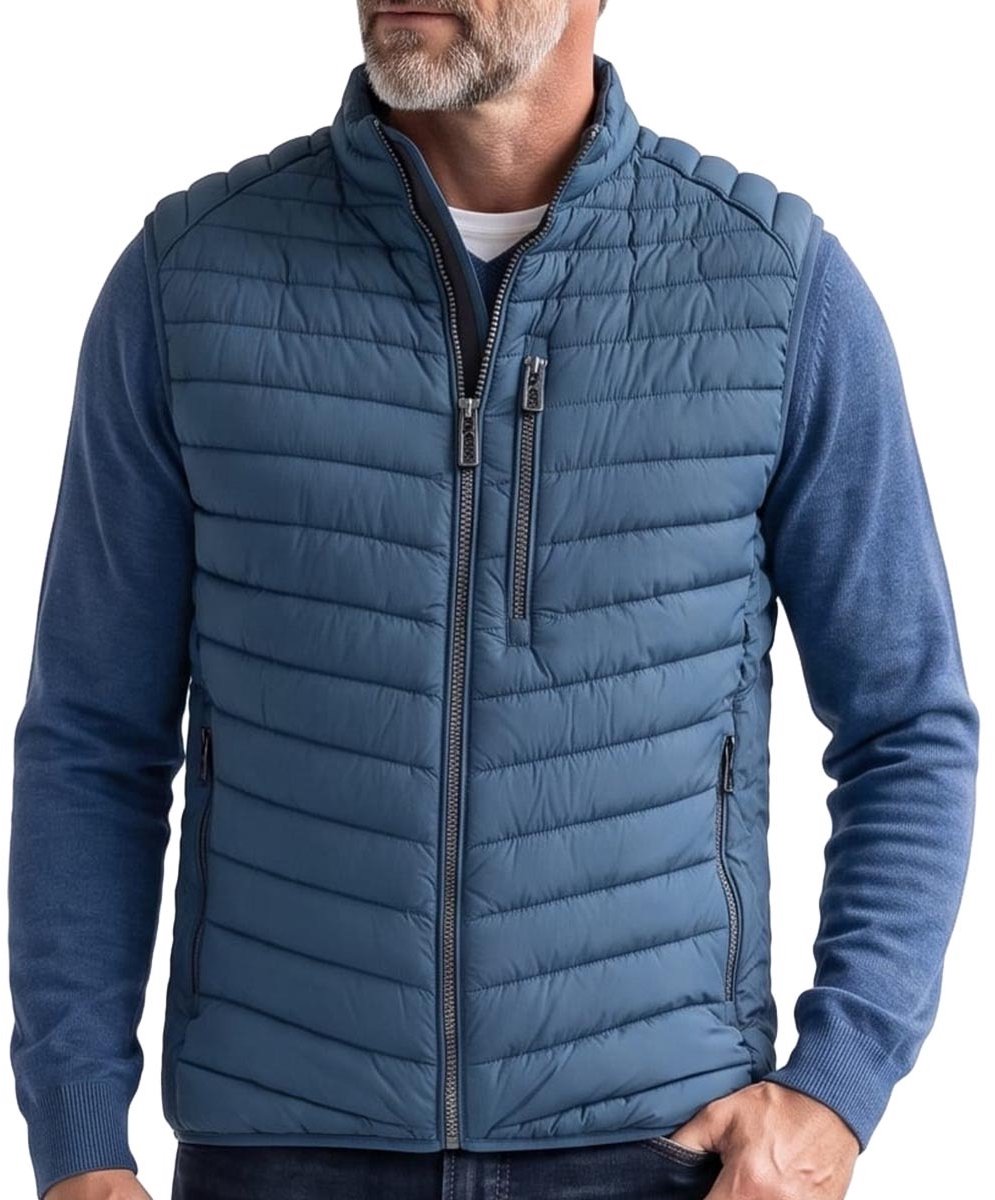 CASA MODA comfort fit bodywarmer - blauw - wit - grijs