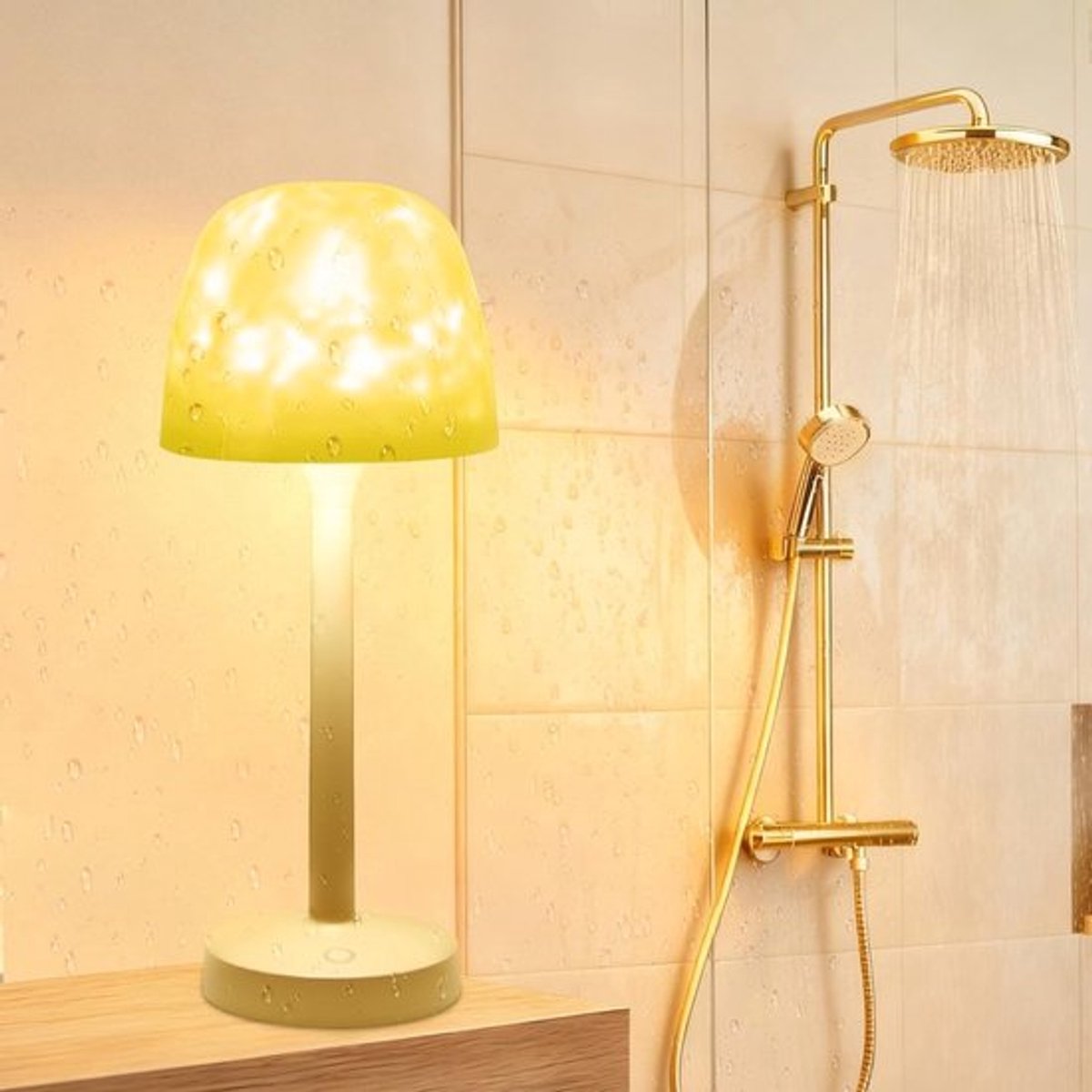 Waterdichte badkamerlamp met 16 kleuren en oceaangolfprojector, oplaadbare dimbare aanraakverlichting voor douche, badkuip en slaapkamer