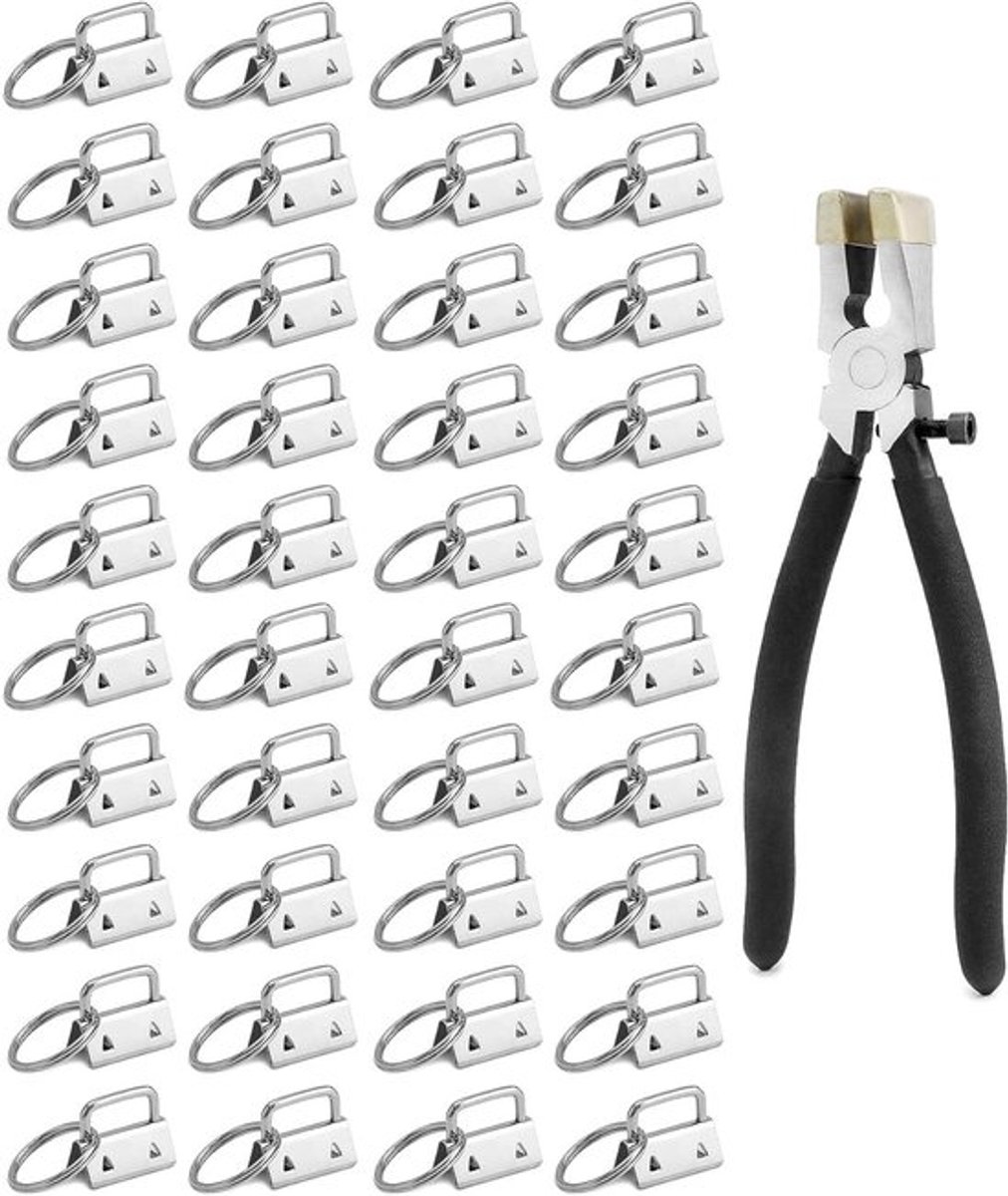 40 stuks zilveren lanyard blanks met sleutelhanger en 1 krimpzool voor 25mm brede webbing, ideaal voor evenementen en promoties