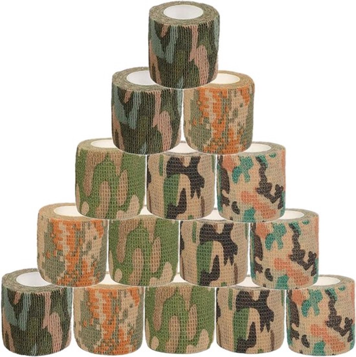 Camouflage Tape Set voor Outdoor Activiteiten - 15 Rollen Camouflagetape, Zelfklevend en Stretch - Bandage voor Camping, Fotografie, Jacht - Camerabescherming - 5 cm x 4,5 m