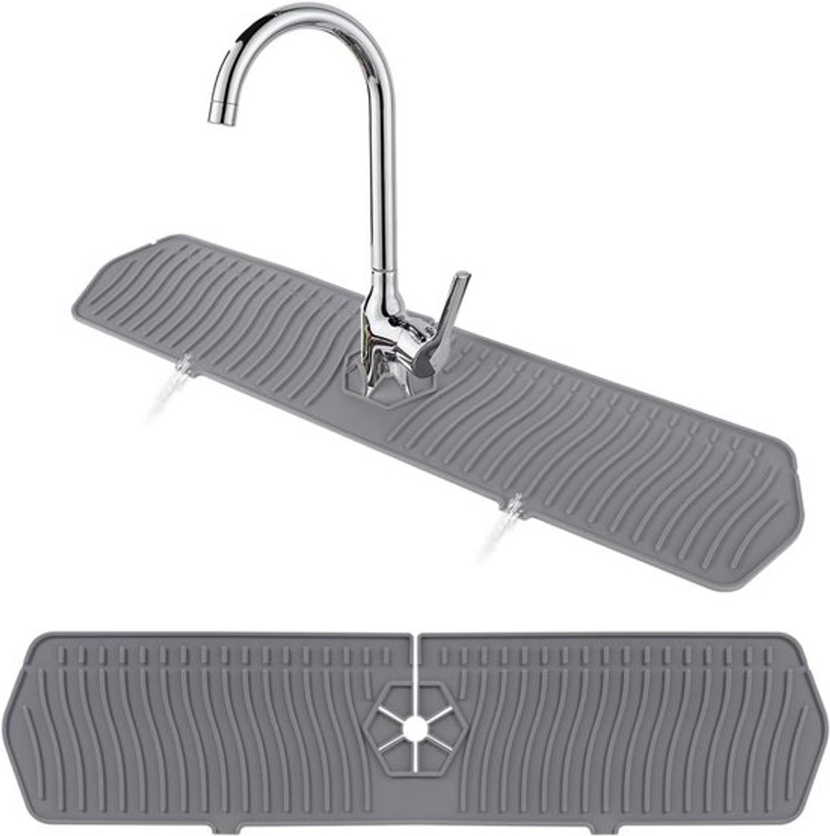 24 inch spatbescherming voor gootsteen met siliconen mat - Keukenspoelbak accessoire met waterkraanafdruipkussen