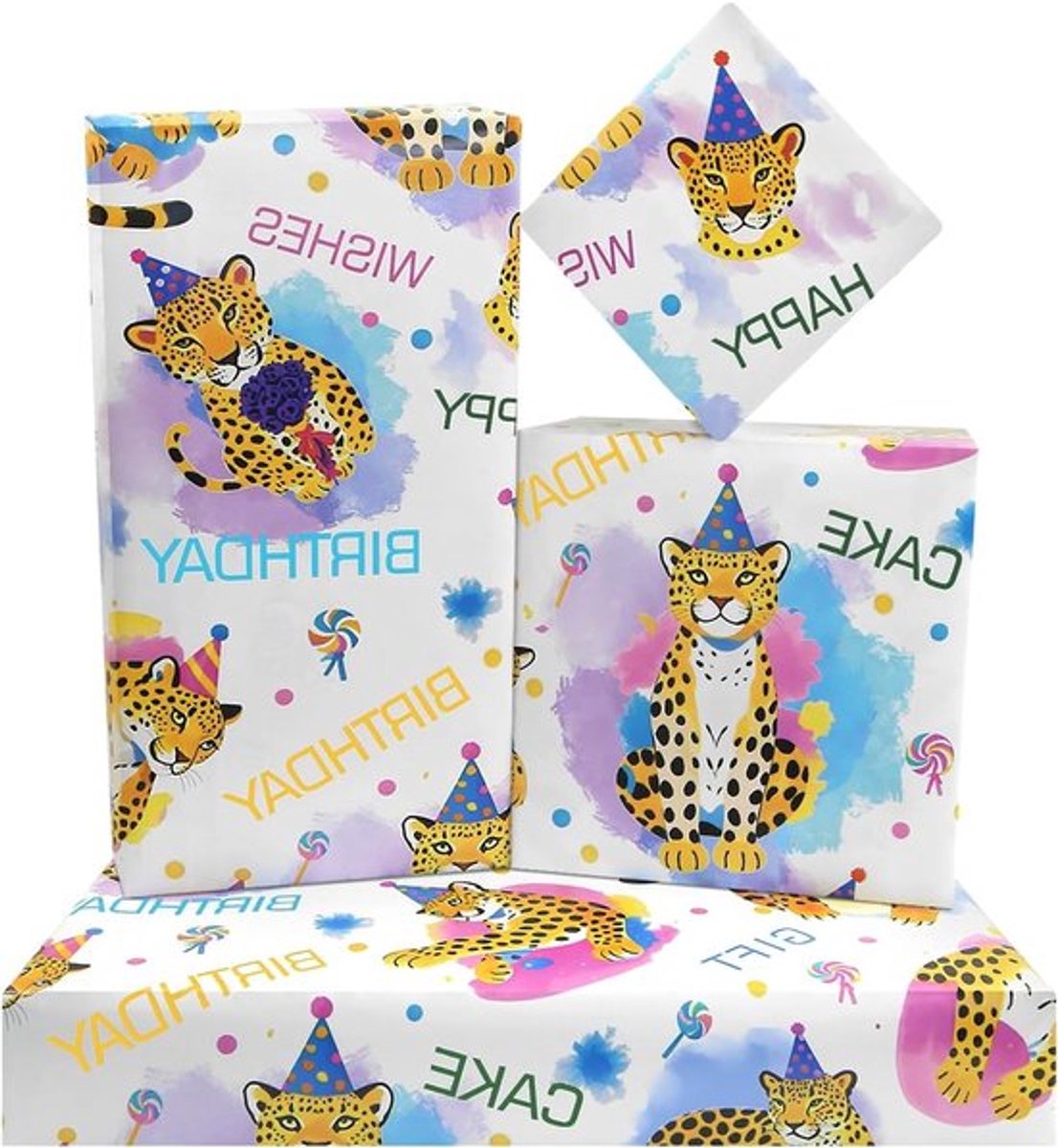Schattig cadeau inpakpapier met bosdieren, 6 vouwbladen, 50x71cm voor verjaardagen, babyshowers en feestdagen zoals Kerst en Nieuwjaar