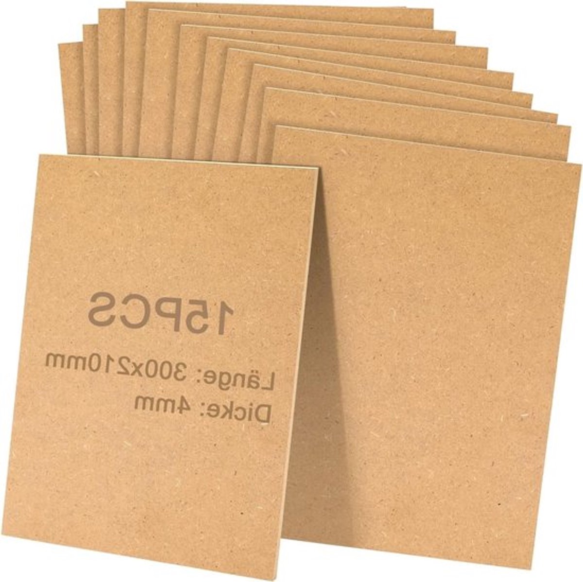 Set van 15 MDF Platen A4 300 x 210 x 4 mm voor Houtbewerking, Laser Graveerwerk en CNC Modellen