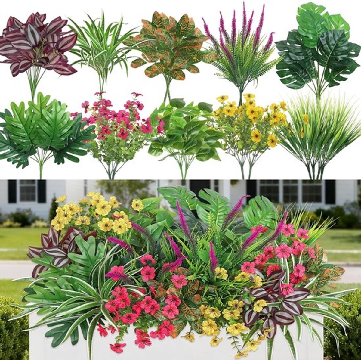 20 Stuks Kunstplanten en Bloemen UV-bestendig voor Tuin en Binnengebruik - Nepplant en Grass voor Decoratie van Potten en Paden