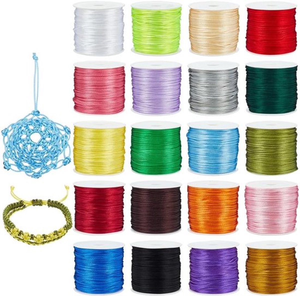 20 Kleuren 1mm Rattail Satijnen Nylon Draad voor Sieraden, Armbanden en Kumihimo Knopen - 30m/Rol