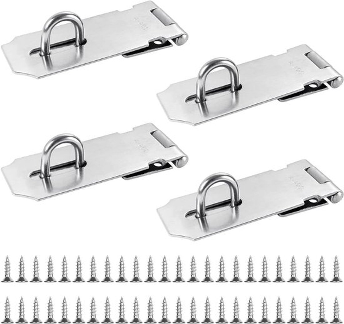 Set van 4 Rvs Hangsloten van 4 Inch voor Tuindeuren en Kasten met 36 Schroeven voor Beveiliging
