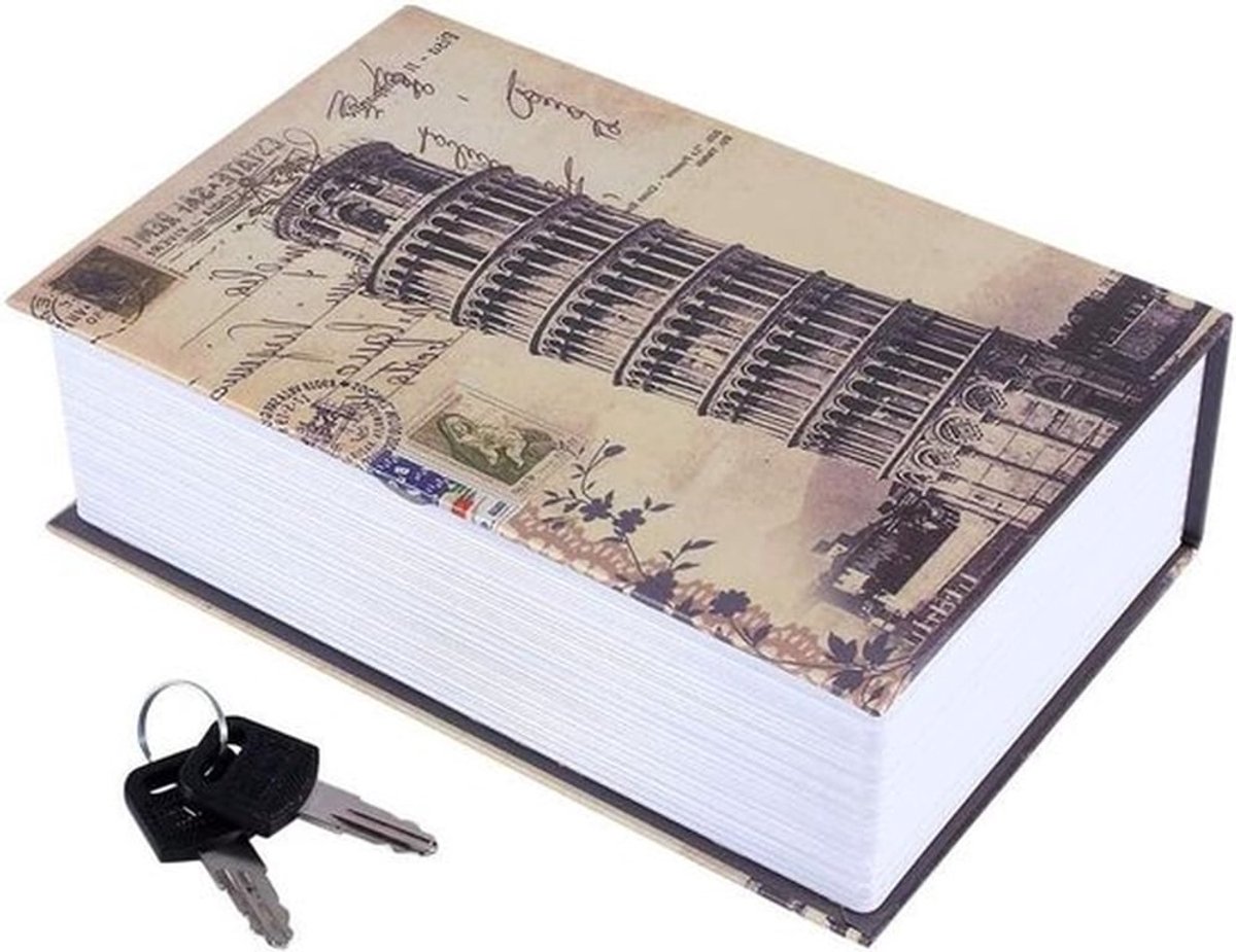Geheime Kluis Woordenboek - Verborgen Combinatieslot Spaarvarken - Veiligheidsslot met Sleutels - Boekkluis - Spaarpot - Geheim - Veiligheidsdoos - Pisa Scheve Toren.