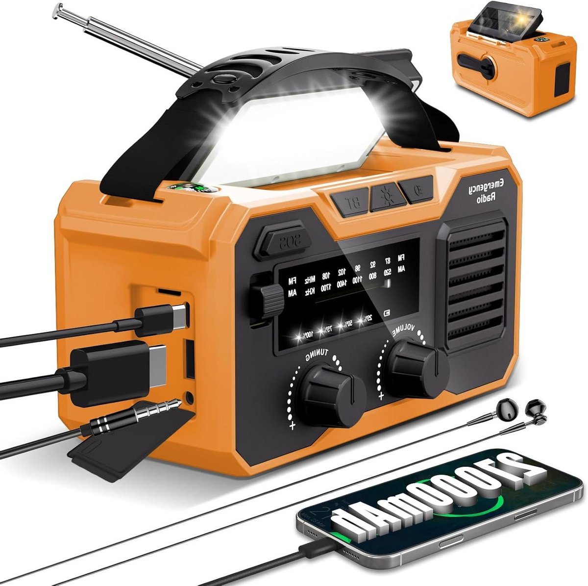 Noodradio met Stroom - Outdoor Radio - Noodsituaties Voorbereiden - Grote Accu Capaciteit - 27000 mAh - Oranje