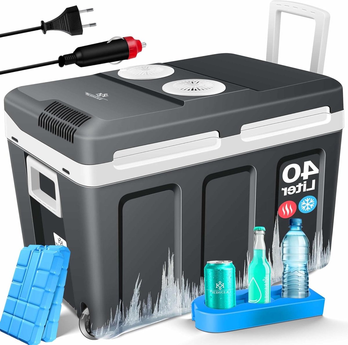Koelbox met wielen - Thermobox mini-koelkast - Eten bewaren - Koelen en verwarmen - 40 liter - Antraciet